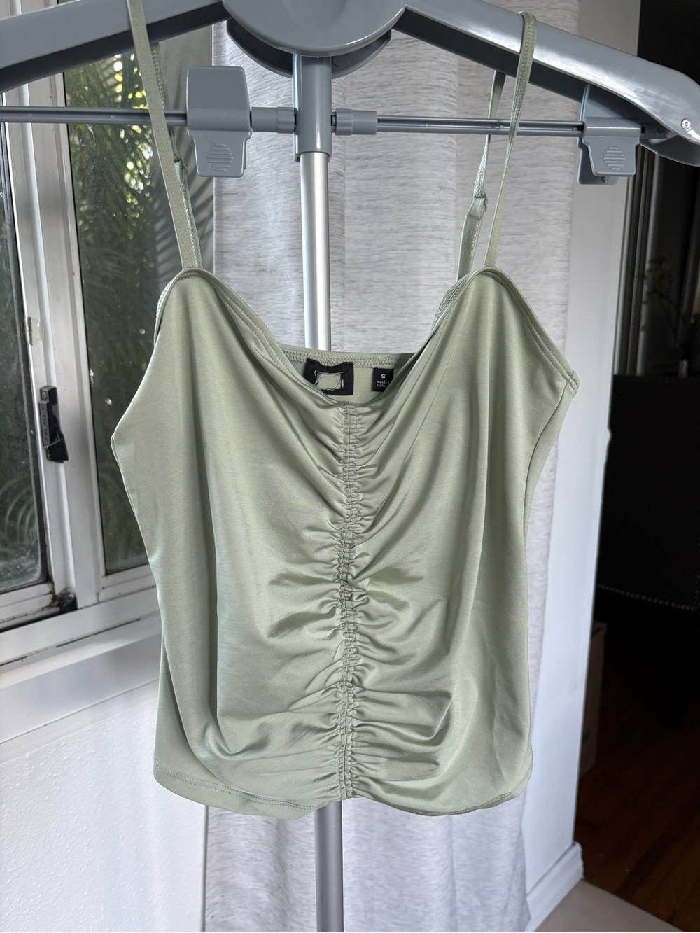 Aritzia Sage Green Ruched Spaghetti Strap Cami - size small- NWOT